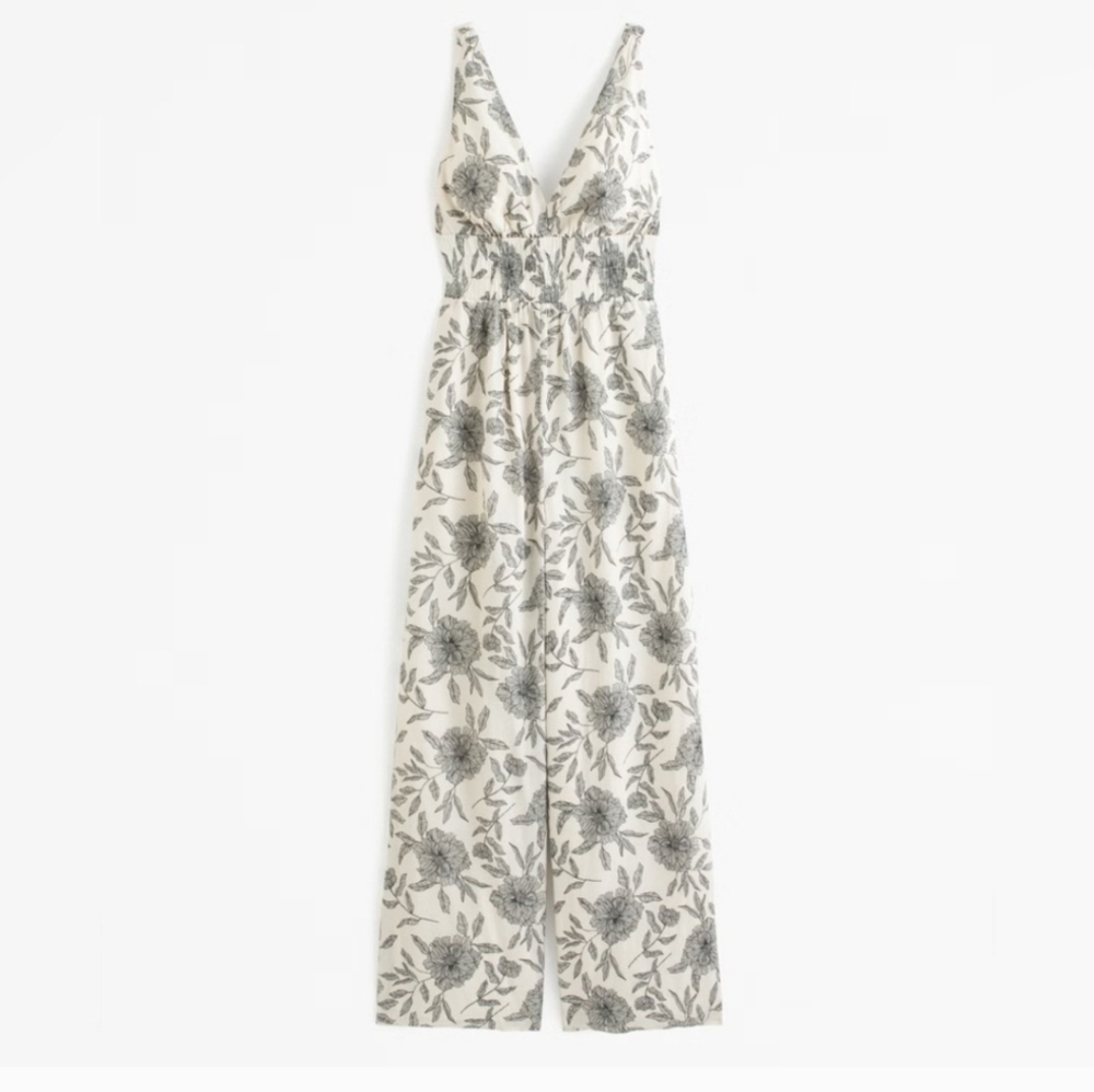 Abercrombie & Fitch Floral Jumpsuit in Cream and Gray